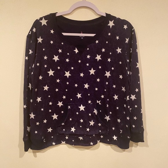 Cuddl Duds Women’s‎ Size M Star Print Crewneck Sweater Navy Blue Americana Cozy - Picture 2 of 6